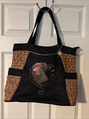 Chocolate Lab Black and Brown Tote Bag - Heart Paw Design and Wallet